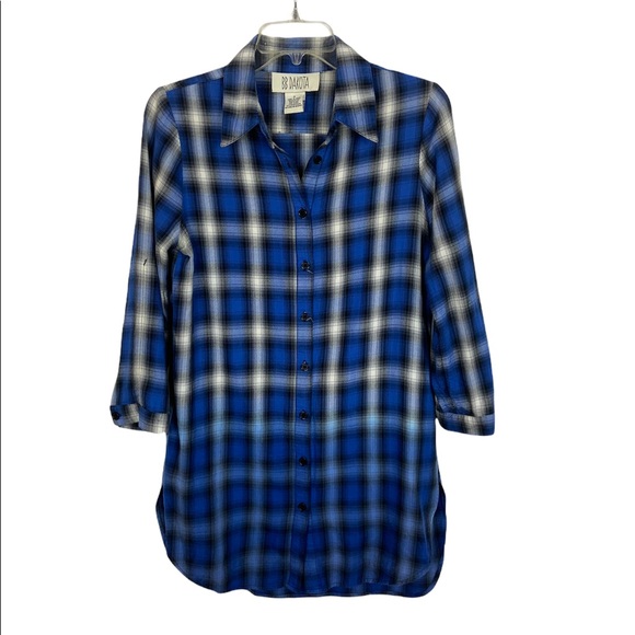 BB Dakota Keenan Blue Black White Plaid Shirt Dress Size Small - Picture 1 of 7